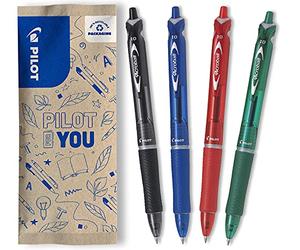 PILOT - 4 Acroball - Stylo Bille Rechargeable et Rétractable | Encre Ultra-Douce - Grip Ergonomique - Écriture Fluide et Confortable - Noir, Bleu, Rouge, Vert - Pointe Moyenne 1mm