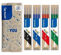 PILOT - 4 Etuis de 3 Recharges FriXion Pour Stylos Effaçables. Compatibles FriXion Point et FriXion Point Clicker - Bleu Noir Rouge Vert - Pointe Fine
