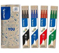 PILOT - 4 Etuis de 3 Recharges pour stylo effaçable. Compatibles FriXion Ball et FriXion Ball Clicker - Noir, Bleu, Rouge, Vert - Pointe Moyenne