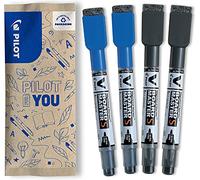 PILOT - 4 V-Board Master S - Marqueur Tableau Blanc & Ardoise - Noir, Bleu | Effaçable à Sec - Rechargeable - Encre Liquide Intense - Tracé Ultra Précis - 2 Noir, 2 Bleu - Pointe Conique Ultra Fine