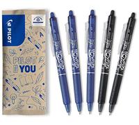 PILOT - 5 FriXion Ball Clicker - Stylo Effaçable Rétractable | Encre Thermosensible - Grip Ergonomique - Écriture Fluide, Propre, Sans Ratures - 3 Bleu, 2 Noir - Pointe Moyenne 0,7mm