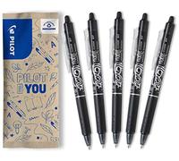 PILOT - 5 FriXion Ball Clicker - Stylo Effaçable Rétractable - Noir | Encre Thermosensible - Grip Ergonomique - Rechargeable - Écriture Fluide, Propre, Sans Ratures - Noir - Pointe Moy. 0,7mm