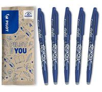 PILOT - 5 FriXion Ball - Stylo Effaçable Rechargeable - Bleu | Encre Thermosensible - Écriture Fluide, Propre, Sans Ratures - Pointe Moyenne 0,7mm