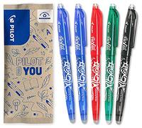 PILOT - 5 Frixion Ball - Encre Gel Effaçable - Stylo Roller Rechargeable et Ergonomique - 2 Bleus, 1 Rouge, 1 Noir, 1 Vert - Pointe Fine