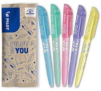 PILOT - 5 FriXion Light Soft - Surligneur Effaçable - Couleurs Pastel | Encre Thermosensible - Notes Propres, Sans Ratures - Bleu, Vert, Rose, Violet, Jaune - Pointe Biseautée