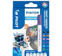 PILOT - Pochette de 6 Pintor - Marqueurs Peinture Multi-Supports à Base d’Eau, Séchage Rapide - Textile, Verre, Bois, Pierre, DIY - Couleurs Assorties Créatives - Pointe Extra Fine