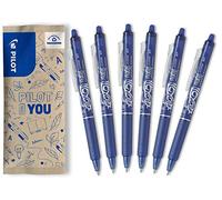 PILOT - 6 FriXion Ball Clicker - Encre Gel Effaçable - Stylo Roller Rechargeable, Rétractable et Ergonomique - Bleu - Pointe moyenne