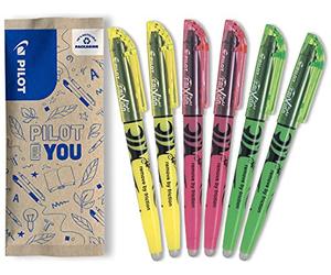 PILOT - 6 FriXion Light - Surligneur Effaçable - Couleurs Fluo | Encre Thermosensible - Notes Propres, Sans Ratures - 2 Jaune, 2 Rose, 2 Vert - Pointe Biseautée pour Fin ou Large