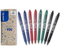 PILOT - FriXion Ball Clicker 0.7 - Lot de 8 rollers encre gel effaçable - Pointe moyenne - Noir, Bleu, Rouge, Vert Noir, Bleu, Rouge, Vert G
