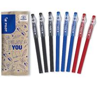 PILOT - 8 Stylos FriXion Ball Stick - Encre Gel Effaçable - 3 Bleus, 3 Noirs et 2 Rouges - Le FriXion Économique à Pointe Moyenne - Pour Mettre Dans La Trousse d'école - Fourniture Scolaire