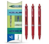Pilot Acroball Begreen Lot de 3 stylos à bille rétractables à 79 % recyclés Pointe moyenne 1 mm Idéal pour écrire, école, maison, révision, bureau Rouge