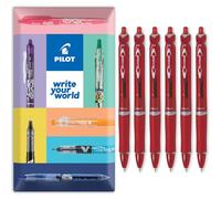Pilot Acroball Begreen Lot de 6 stylos à bille rétractables à 79 % recyclés Pointe moyenne 1 mm Idéal pour écrire, école, maison, révision, bureau Rouge