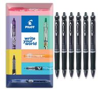 PILOT Acroball Lot de 6 stylos à bille rétractables - Gamme Begreen 79 % recyclé - Pointe fine de 0,7 mm - Livré dans une enveloppe cadeau - Idéal pour écrire, l'école, la maison, le bureau (noir)