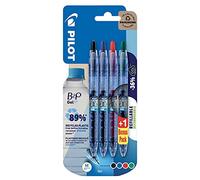 PILOT - Blister 4 B2P Gel - Roller encre gel - Noir/Bleu/Rouge/Vert - Pointe moyenne