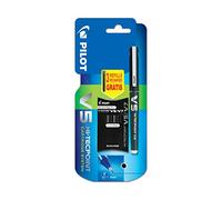 Pilot - Blister V5 Hi-tecpoint Rechargeable - Liquid Ink Roller Pen - Black Fine Point + 1 case of 3 cartridges