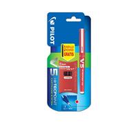 Pilot - Blister V5 Hi-tecpoint Rechargeable - Liquid Ink Roller Pen - Red Fine Point + 1 case of 3 cartridges