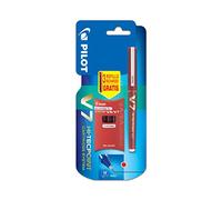 Pilot - Blister V7 Hi-tecpoint Rechargeable - Liquid Ink Roller Pen - Red Medium Point + 1 case of 3 cartridges