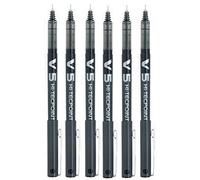 Pilot Pen Stylos roller BX V5 Hi-Tecpoint extra fins Lot de 6 Noir Pointe 0,5 mm et 0,3 mm