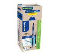 Pilot Eco Pack B2P Begreen, stylo bille rétractable, pointe moyenne 0,7 mm, corps noir transparent avec zone de préhension, encre noire, 10 stylos + 10 recharges dont 5 offertes