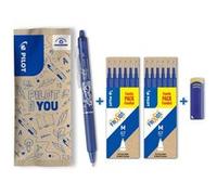 PILOT - FriXion Ball Clicker 0.7 - Lot de 1 roller, 12 recharges et gomme - Pointe moyenne - Bleu Bleu G