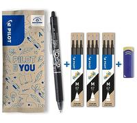 PILOT - FriXion Ball Clicker + 9 Recharges + 1 Gomme - Stylo Effaçable | Encre Thermosensible - Écriture Fluide, Propre, Sans Ratures - Rétractable et Rechargeable - Noir - Pointe Moy. 0,7mm
