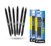 Pilot Frixion Ball Plus Lot de 6 stylos roller effaçables Pointe moyenne 0,7 mm et 6 recharges d'encre thermosensible pour écriture propre Corps en plastique durable pour bureau et école Noir