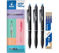 Pilot Frixion Ball Plus Stylo à bille effaçable + recharges, pointe moyenne 0,7 mm, encre de nettoyage thermique pour bureau, école, lot de 3 stylos + 3 recharges, encre bleue