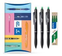 Pilot Frixion Ball Plus Stylo roller effaçable + recharges - Pointe moyenne 0,7 mm - Encre thermosensible effaçable propre pour bureau école - Pillow Lot de 3 stylos + 3 recharges - Encre verte