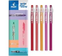 PILOT FriXion Ball Stick 07-0.7mm Pointe - Stylos à encre gel effaçables - Dans un emballage cadeau enveloppe (Porte-stylos de 5 avec tons chauds)