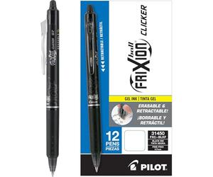 Pilot, FriXion Clicker Lot de 12 stylos à encre gel effaçable Pointe fine 0,7 mm Noir