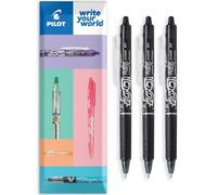 PILOT FriXion Clicker Lot de 3 stylos roller à friction effaçable Pointe rétractable 0,7 mm Largeur de trait 0,35 mm Emballage cadeau Encre noire