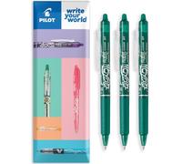 PILOT FriXion Clicker Lot de 3 stylos roller à friction effaçable Pointe rétractable 0,7 mm Largeur de trait 0,35 mm Emballage cadeau Encre verte