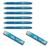 Pilot Frixion Clicker Lot de 6 stylos rollers fins, pointe rétractable, épaisseur de trait 0,7 mm, taille moyenne, bleu clair, 6 mines incluses