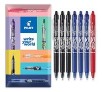 PILOT FriXion Clicker Lot de 7 stylos roller à friction effaçable Pointe rétractable Pointe rétractable 0,7 mm Largeur de trait 0,35 mm - Lot de 7 stylos dans une enveloppe cadeau - Noir, bleu, rouge