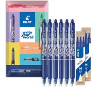 Pilot FriXion Clicker Stylo roller à friction fine effaçable Pointe rétractable 0,7 mm Pochette de 6 + 6 recharges Encre bleue