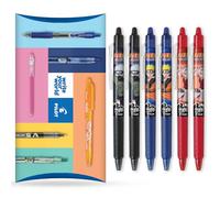 Pilot FriXion FR7 Ball Clicker Lot de 6 stylos roller rétractables effaçables à la chaleur et à la friction Édition limitée Naruto Shippuden Pointe moyenne 0,7 mm Noir/bleu/rouge
