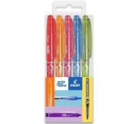 Pilot Frixion FR7 Lot de 5 stylos roller effaçables à la chaleur/friction Pointe moyenne 0,7 mm Rouge/orange/rose/bleu clair et vert citron, FR7-5BRIGHT