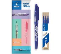 Pilot Frixion FR7 - Stylo à bille effaçable à la chaleur/au frottement, trait moyen, pointe de 0,7 mm, pack de 1 stylo + 3 recharges (bleu)