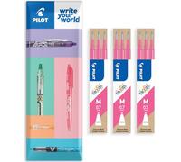 Pilot Frixion Lot de 9 recharges effaçables à la chaleur et à friction - Ligne moyenne de 0,7 mm - 3 paquets dans une enveloppe cadeau (rose)