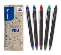 PILOT - 5 FriXion Point Clicker - Encre Gel Effaçable - Stylo Roller Rechargeable, Rétractable et Ergonomique - 2 Bleus, 1 Rouge, 1 Vert, 1 Noir - Pointe fine