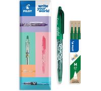 Pilot Frixion Stylo Roller Effaçable Chaleur/Friction FR7 - 0,7 mm - Pochette de 1 Stylo + 3 Recharges - Vert