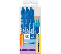 Pilot Frixion Stylo roller effaçable par chaleur/friction FR7 - Ligne moyenne pointe 0,7 mm - Portefeuille bleu clair Lot de 3 stylos + 3 recharges