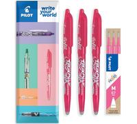Pilot Frixion Stylo roller effaçable par chaleur/friction FR7 - Pointe moyenne 0,7 mm - Portefeuille rose Lot de 3 stylos + 3 recharges
