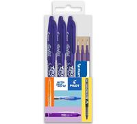 Pilot Frixion Stylo roller effaçable par chaleur/friction FR7 - Pointe moyenne 0,7 mm - Portefeuille violet Lot de 3 stylos + 3 recharges