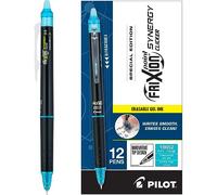 PILOT, FriXion Synergy Clicker Lot de 12 stylos à encre gel effaçable rechargeable et rétractable, pointe extra fine 0,5 mm, encre turquoise