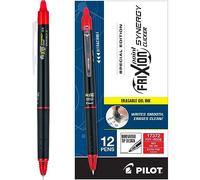 PILOT, FriXion Synergy Clicker Lot de 12 stylos à encre gel effaçable rechargeable rétractable Pointe extra fine 0,5 mm Encre rouge