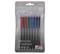 PILOT Frixion Synergy Knock, LFSK-14-8C Lot de 8 stylos à encre gel rétractable effaçable avec pointe Synergy Knock, pointe extra fine 0,4 mm, couleurs assorties