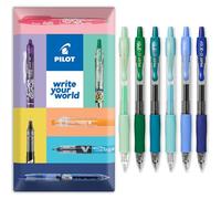 PILOT G-2 Lot de 6 stylos à bille rétractables à encre gel - Pointe de 0,7 mm - Dans une enveloppe cadeau - Tons bleu vert