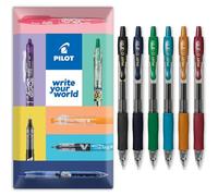 PILOT G-2 Lot de 6 stylos à bille rétractables avec encre gel, pointe de 0,7 mm, dans une boîte cadeau, emballage cadeau, boîte de 6 couleurs foncées professionnelles