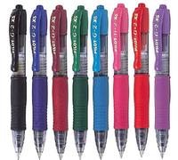 Pilot G2 Pixie Lot de 8 stylos roller à encre gel, Pointe 0,7 mm Largeur de trait 0,39 mm, rétractable (1 de chaque couleur, noir, rouge, bleu, vert, violet, rose, bleu clair, rouge foncé)